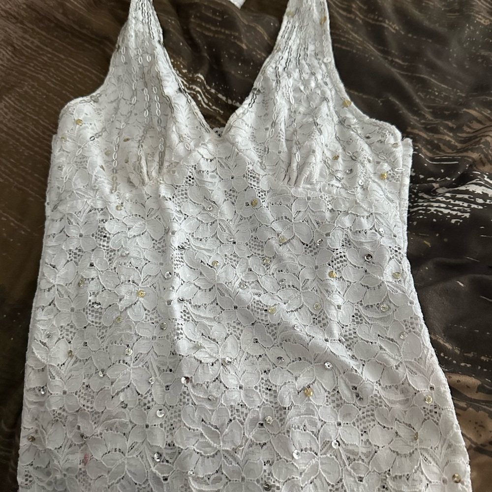 YesStyle White Lace V-Neck Top with Sequins